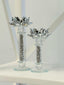 Elegant silver-style flower crystal candle holders – tall and small pair