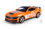 Orange Ford Mustang GT500 diecast car with black stripes and sporty styling.