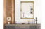 Gold French provincial ornate mirror styled above black console table with golden wall lights.
