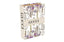 Large floral faux book storage box with white base and purple flower design and hidden compartment.