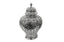 Large silver ceramic Hampton Urn featuring delicate lattice design and a glossy metallic finish for modern elegance.

