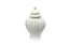 Small white Hampton Urn crafted in ceramic with delicate lattice detailing, perfect for minimalist décor accents.