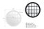 Dimensions of Hampton's round window style mirror, available in black and white finish.