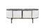 Kingsley white coffee table with silver trim and black marble surface