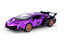 Side view of purple Lamborghini Veneno diecast car with detailed exterior design.