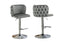 Pair of Lara grey velvet swivel bar stools with chrome silver base and studded trim