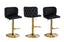Set of black velvet tufted bar stools with gold base and footrest, height adjustable