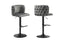 Pair of Lara grey velvet tufted swivel bar stools with black stand and footrest