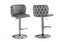 Pair of Lara grey velvet swivel bar stools with chrome silver base and studded trim