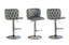Elegant grey velvet bar stools with tufted backrest and silver chrome adjustable stand