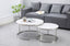 Layla nesting coffee table large set with polished silver frame and marble tops in grey lounge.