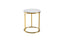 Elegant Layla side table featuring a polished gold steel frame with a round white marble top.