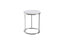 Modern Layla side table with a polished silver steel frame and round white marble top.