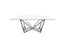 Lenox Dining Table with polished silver stainless steel frame and clear tempered glass top.