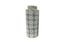 Tall ceramic canister with black patterns and gold trim for elegant home storage.