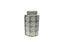 Short ceramic canister with black patterns and gold detailing, perfect for décor accents.