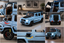 A collage showing multiple views of a light blue Mercedes-Benz G-Class toy car, including front, rear, side, and close-up details, with some panels showing interior and exterior features.