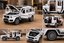 A white Mercedes-Benz G-Class toy SUV shown in a six-panel collage, featuring multiple views of the model with its hood, doors, and windows open to display the interior and engine details.