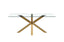 Miles dining table with polished gold frame and clear tempered glass top.