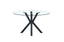 Miles round dining table with black metal frame and clear tempered glass top, modern and elegant style.