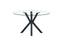 Miles round dining table with black metal frame and clear tempered glass top, modern and elegant style.