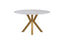 Miles round dining table with gold frame and white marble top, stylish and modern.