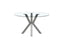 Miles round dining table with silver stainless frame and clear tempered glass top, modern design.
