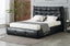 Black leather storage bed with soft headboard and contemporary bedroom style