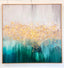 Pacific Green Framed Canvas Wall Art – calming 80x80cm artwork featuring green and grey hues with gold accents, mounted in a modern setting