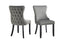 Grey velvet Paris dining chairs with tufted back and elegant rubberwood frame.