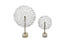 Sophisticated silver round flower stem table décor with marble bases in large and small sizes.