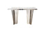 Serena console table with polished silver frame and white marble top.