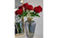 Elegant smoked glass vase with gold tip, styled with red roses and white fillers for a luxurious floral display.
