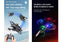 RC jet with colorful LED lights performing 360 degree flip stunt in dark setting.