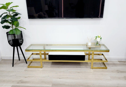 Alexa Gold TV Unit Table - 180cm X 40cm X 45cm - Elegant Collections 
