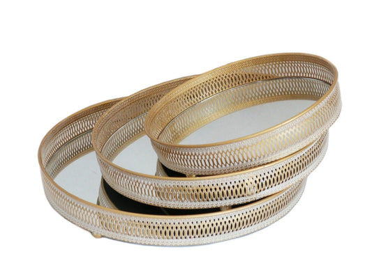 Gold Metal Moroccan Round Tray - Set of 3 - Elegant Collections 