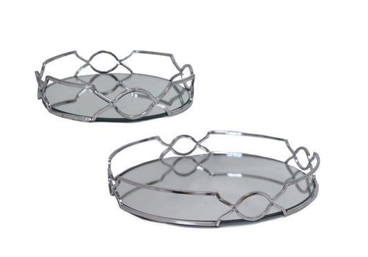 Silver Mirror Round Tray - Set of 2 - Elegant Collections 
