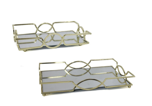 Gold Mirror Rectangle Tray - Set of 2 - Elegant Collections 