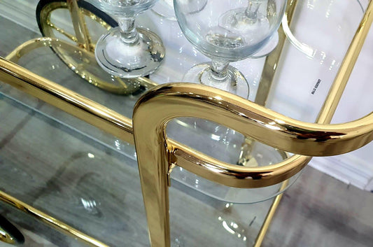 Gold Glass Trolley With Clear Rect - Elegant Collections 