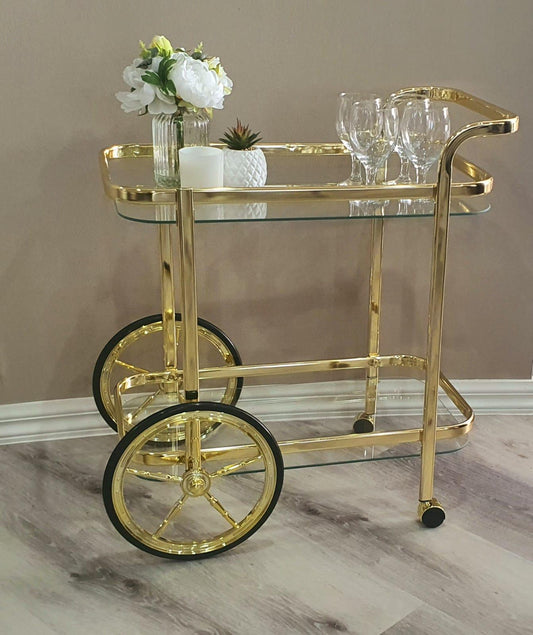 Gold Glass Trolley With Clear Rect - Elegant Collections 
