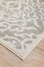 Corner view of Chrome Lydia Silver Rug highlighting border