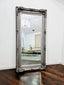 Silver French provincial LUX ornate mirror styled with chandelier, sofa and elegant living décor.